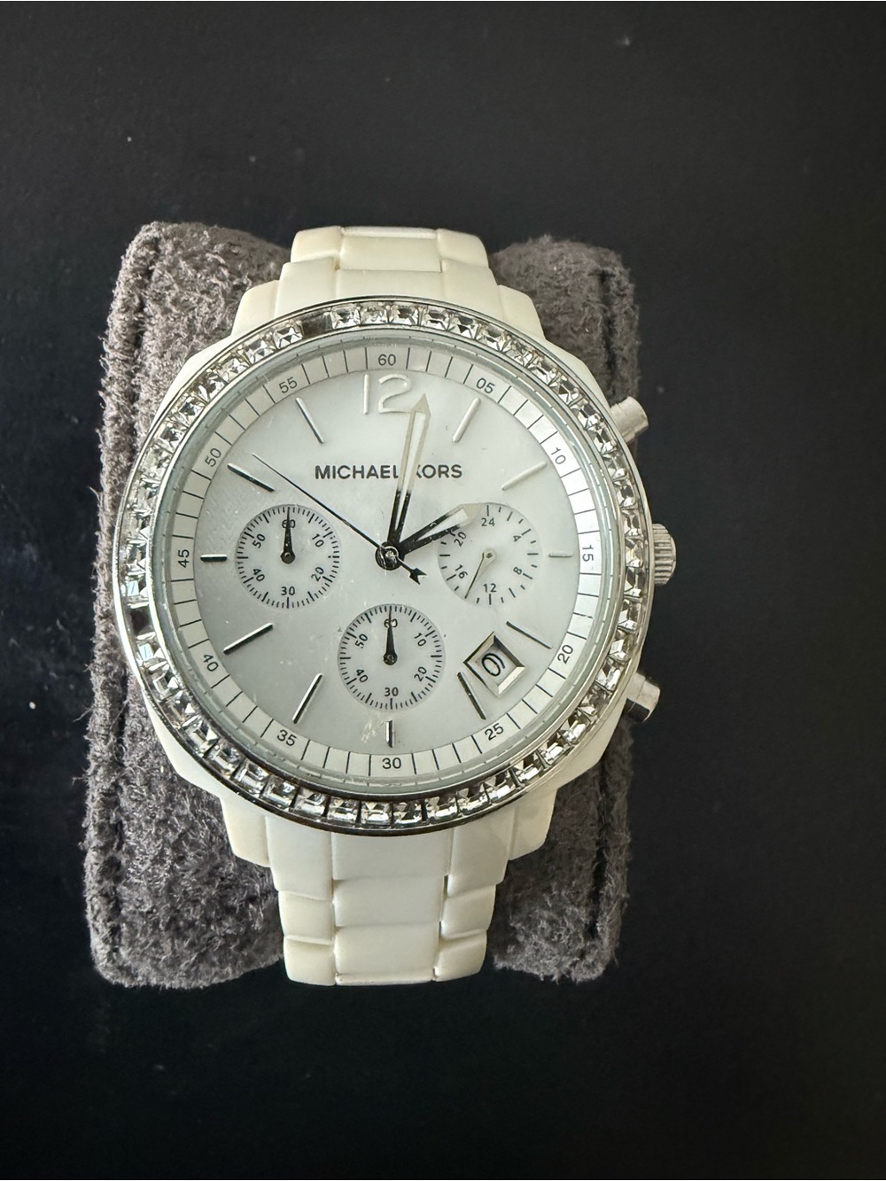 Michael Kors White Ceramic Crystal Bezel Chronograph Watch